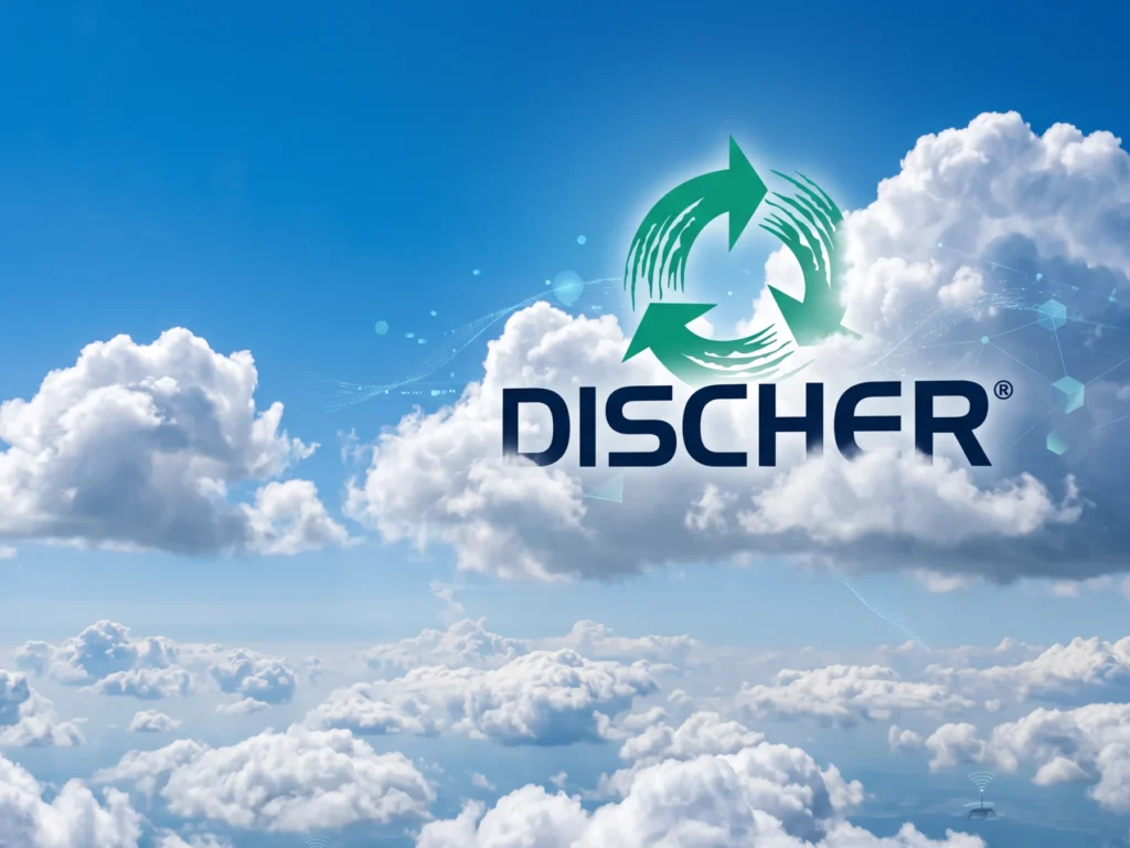 DISCHER Logo vor Wolkenhimmel als Symbol für die DISCHER Cloud